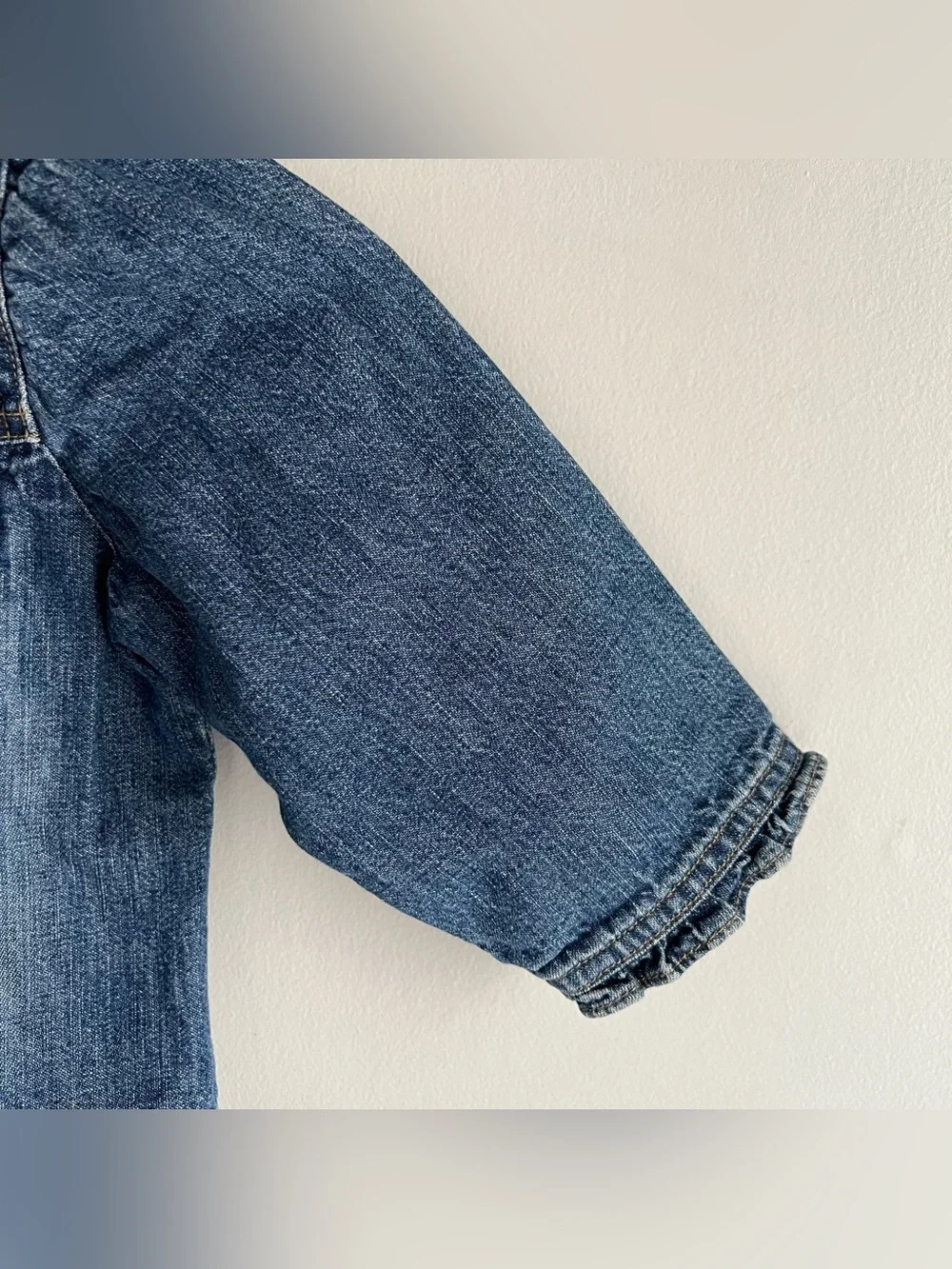 Baby Gap Girls Denim Jacket 18-24 Months Pink Lined Jean Jacket Ruffle Hem